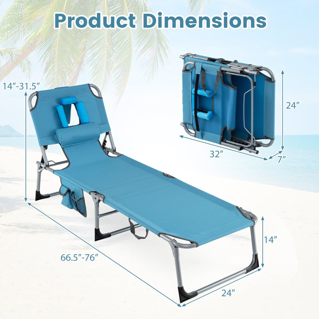 Set of 2 Tanning Chair Portable Chaise Lounge Chair with 4-Position Adjustable Backrest