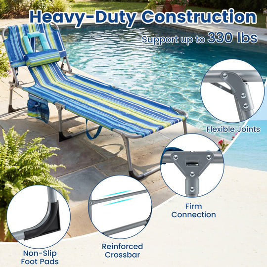 Set of 2 Tanning Chair Portable Chaise Lounge Chair with 4-Position Adjustable Backrest