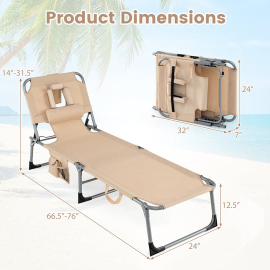 Adjustable Tanning Chaise Lounge Set of 2 with Face Hole
