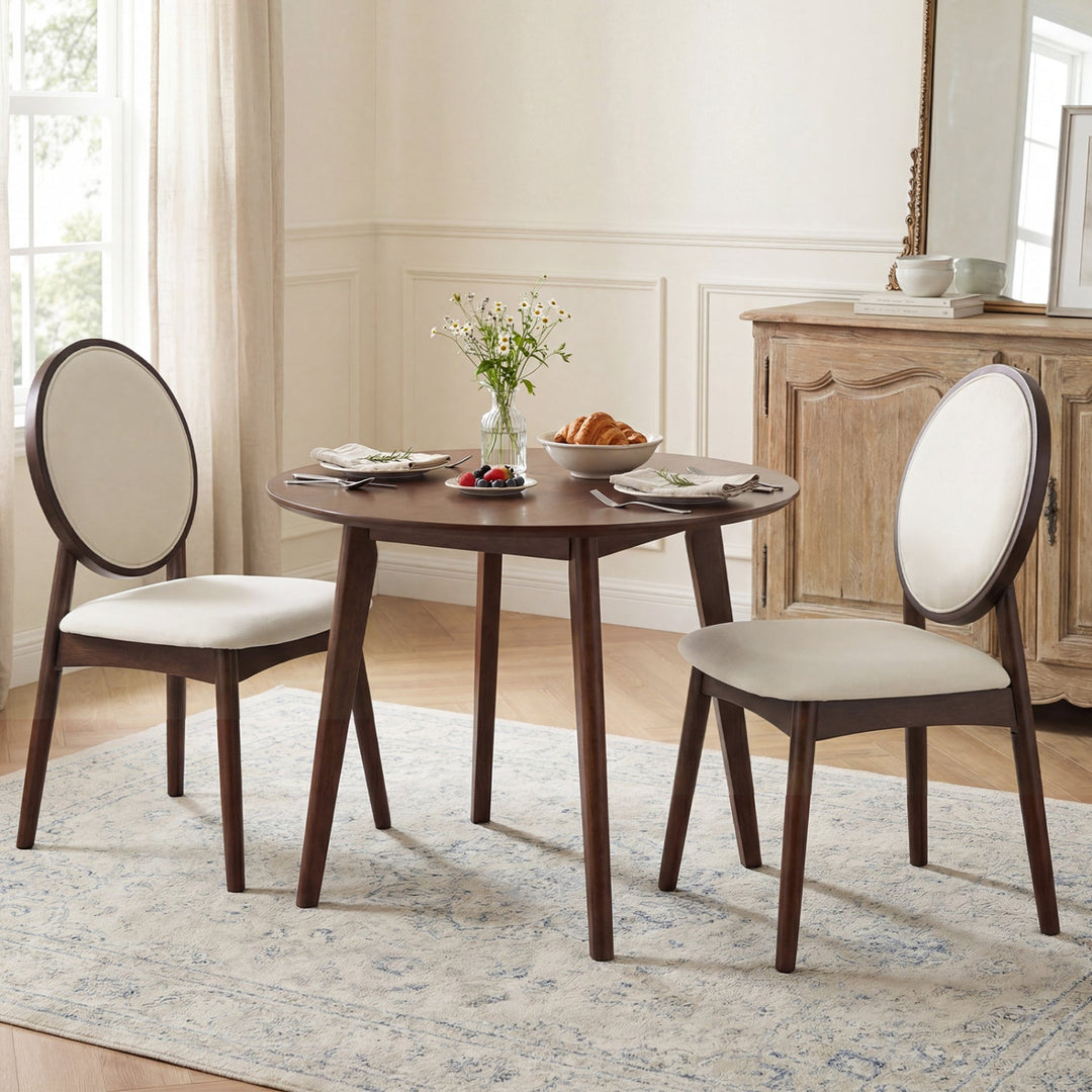Set of 2 Upholstered Linen Fabric Kitchen Side Chairs with Padded Seat
