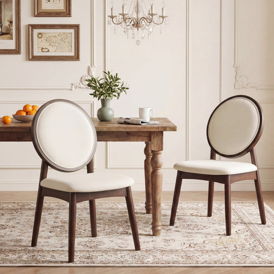 Set of 2 Upholstered Linen Fabric Kitchen Side Chairs with Padded Seat
