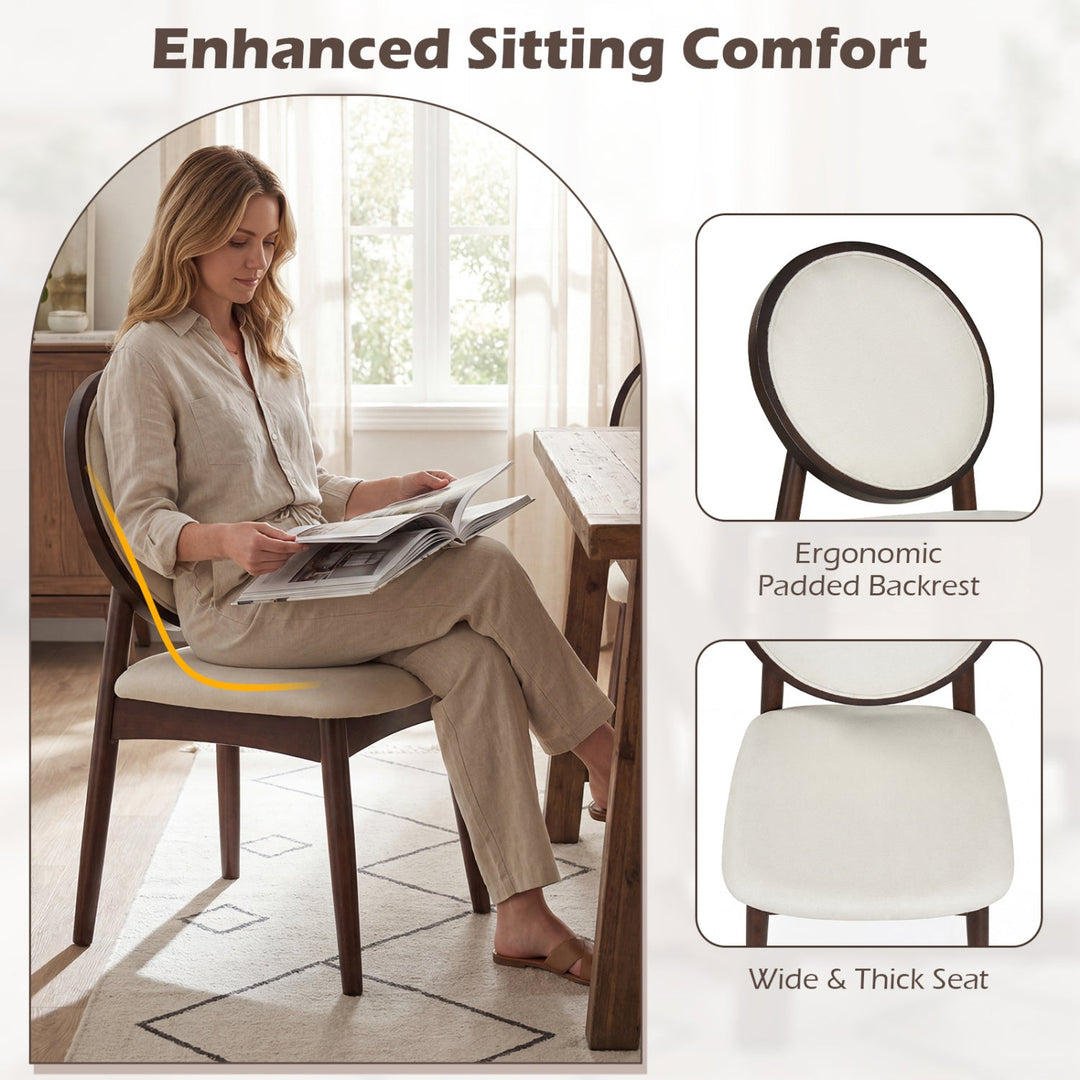 Set of 2 Upholstered Linen Fabric Kitchen Side Chairs with Padded Seat