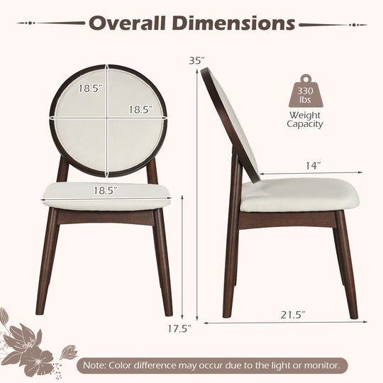 Set of 2 Upholstered Linen Fabric Kitchen Side Chairs with Padded Seat