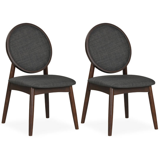 Set of 2 Upholstered Linen Fabric Kitchen Side Chairs with Padded Seat