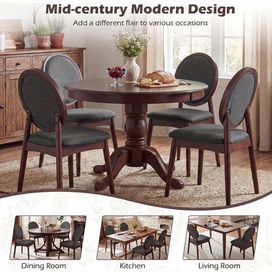 Set of 2 Upholstered Linen Fabric Kitchen Side Chairs with Padded Seat
