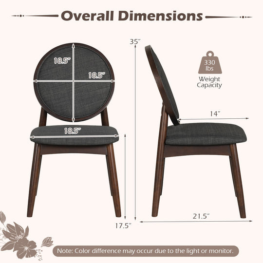 Set of 2 Upholstered Linen Fabric Kitchen Side Chairs with Padded Seat