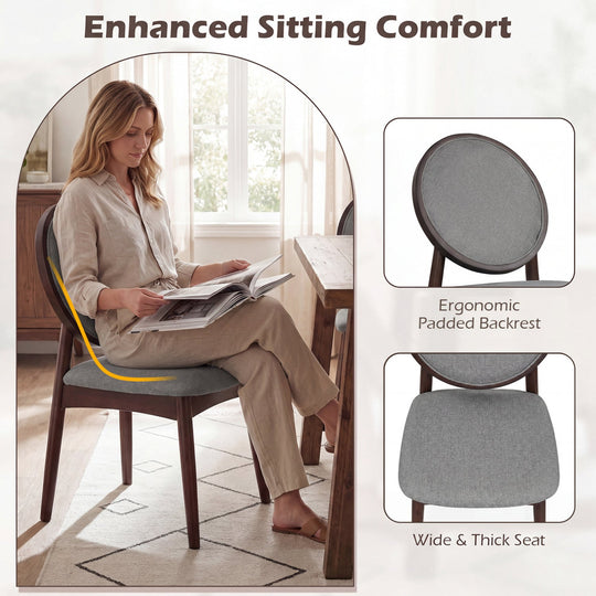 Set of 2 Upholstered Linen Fabric Kitchen Side Chairs with Padded Seat