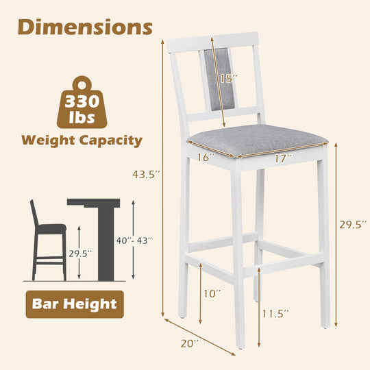 Set of 2 Upholstered Barstool 29.5 Inch Bar Height with Solid Rubber Wood Frame