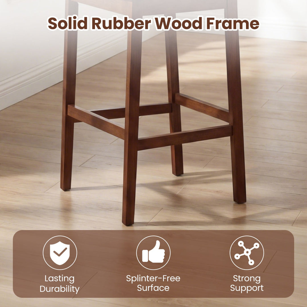Set of 2 Upholstered Barstool 29.5 Inch Bar Height with Solid Rubber Wood Frame