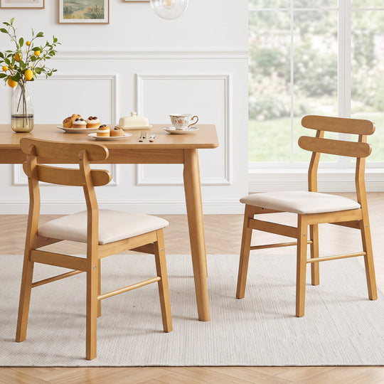 Upholstered Dining Chairs Set of 2 with Solid Wood Legs