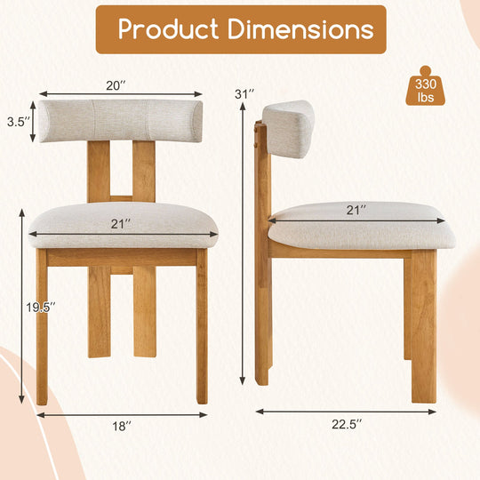 Dining Chair Set of 2 Upholstered Kitchen Chair with Padded Seat-Natural