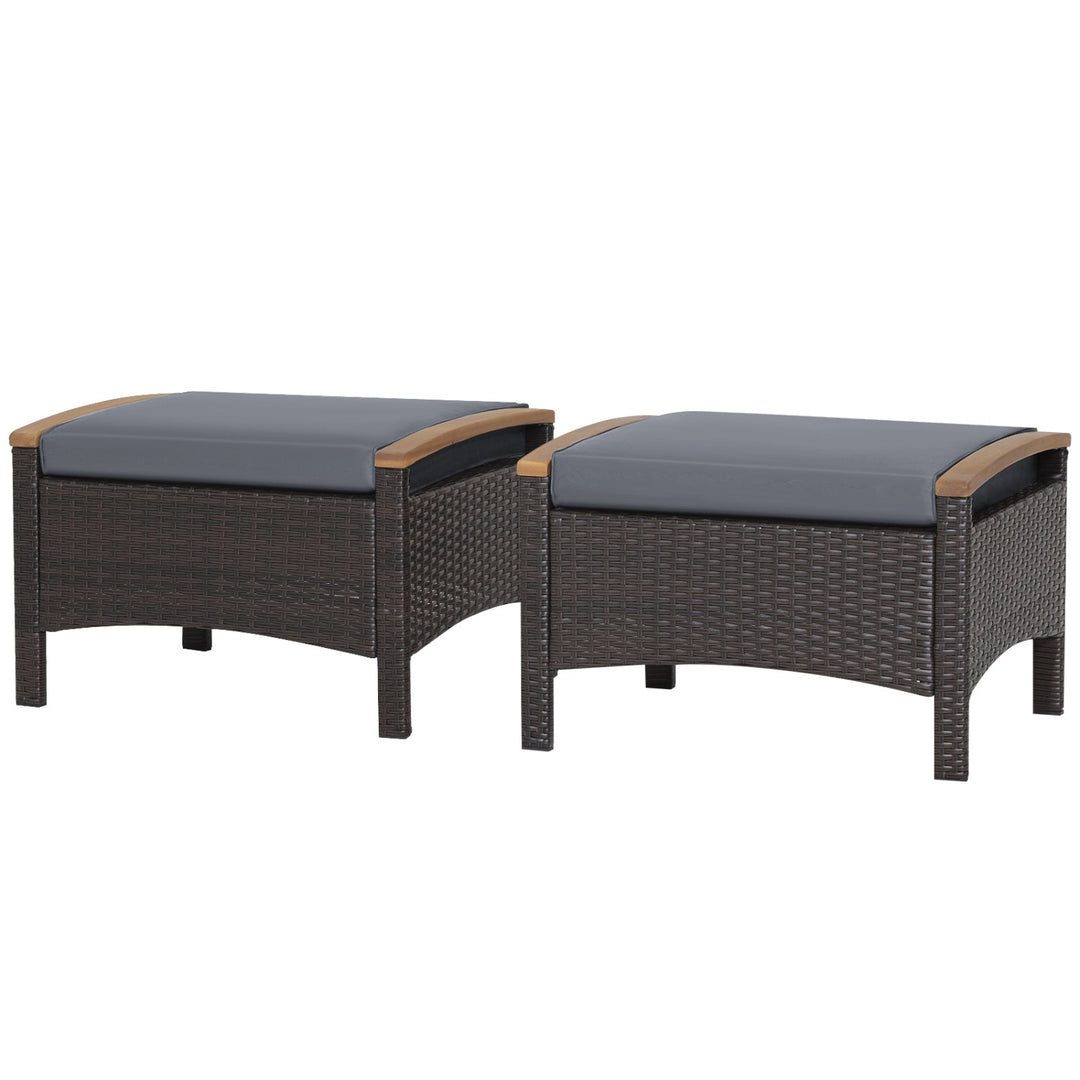 Wicker Patio Ottoman Set of 2 with Cushion
