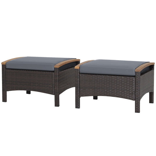 Wicker Patio Ottoman Set of 2 with Cushion