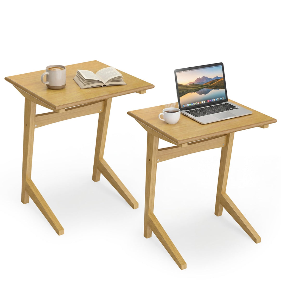 C-Shaped End Table Set of 2 with Wood Veneer Top