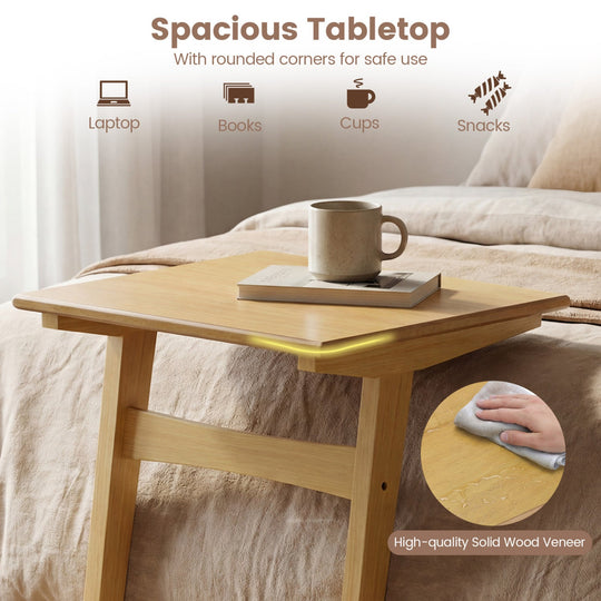 C-Shaped End Table Set of 2 with Wood Veneer Top