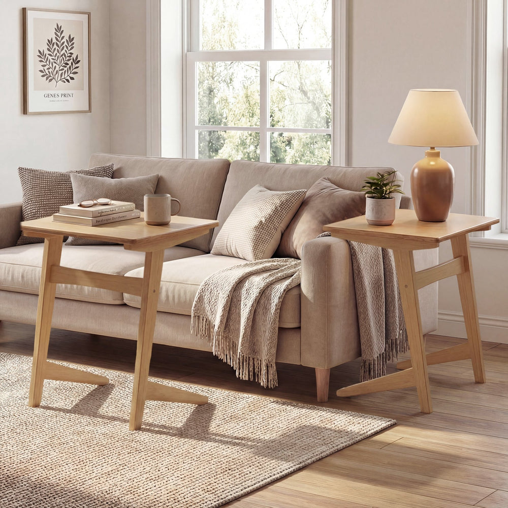 C-Shaped End Table Set of 2 with Wood Veneer Top