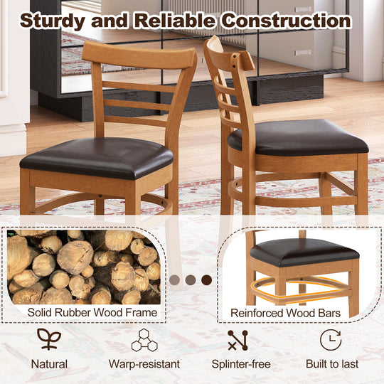 Set of 2 Wooden Dining Chair with Rubber Wood Legs for Restaurant