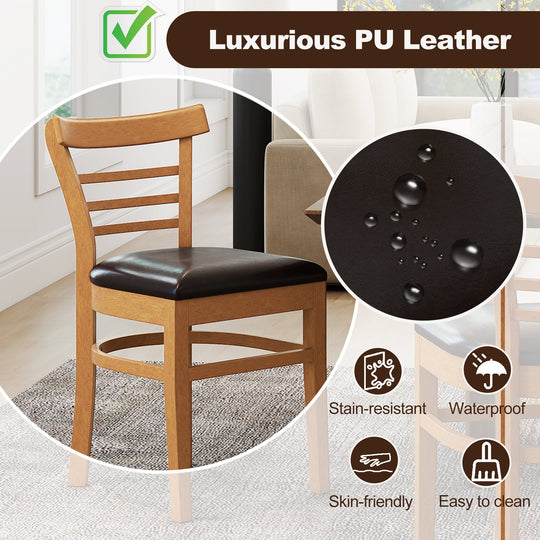 Set of 2 Wooden Dining Chair with Rubber Wood Legs for Restaurant