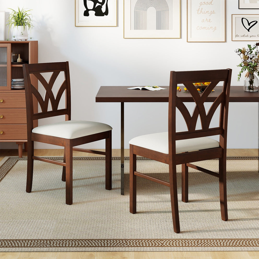 Set of 2 Wooden Dining Chairs Upholstered with Hollowed Backrest and Soft Padded Seat