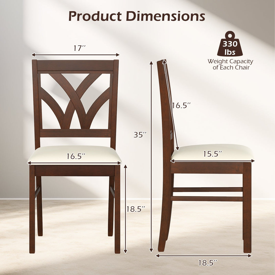 Set of 2 Wooden Dining Chairs Upholstered with Hollowed Backrest and Soft Padded Seat