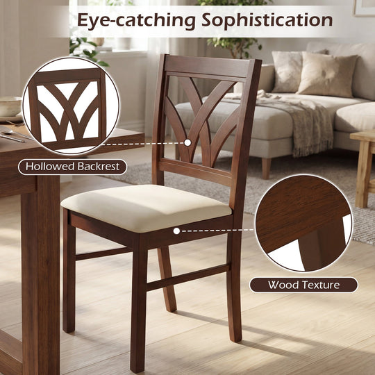 Set of 2 Wooden Dining Chairs Upholstered with Hollowed Backrest and Soft Padded Seat
