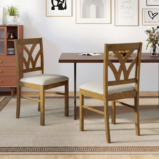 Set of 2 Wooden Dining Chairs Upholstered with Hollowed Backrest and Soft Padded Seat