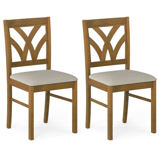 Set of 2 Wooden Dining Chairs Upholstered with Hollowed Backrest and Soft Padded Seat