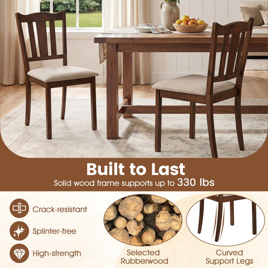 Wooden Dining Chairs with Hollow Back and Padded Seat, Set of 2