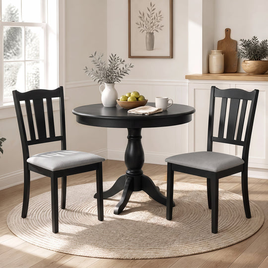 Wooden Dining Chairs with Hollow Back and Padded Seat, Set of 2