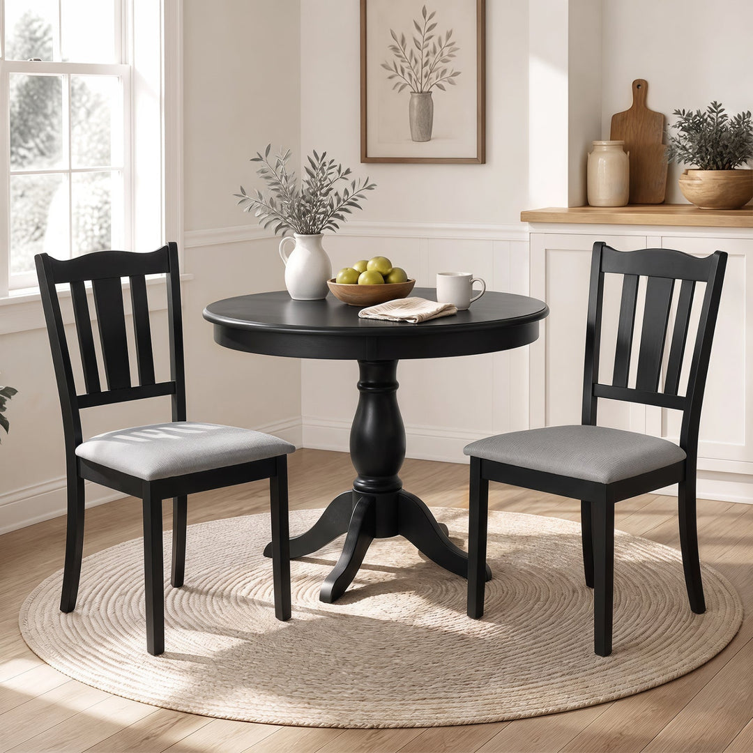 Wooden Dining Chairs with Hollow Back and Padded Seat, Set of 2