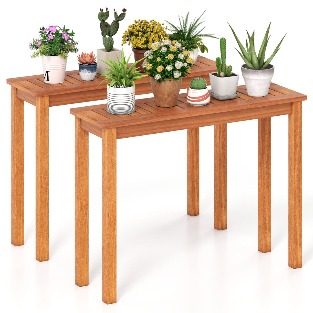 Wooden Plant Stand Set of 2 - Solid Shorea Hardwood