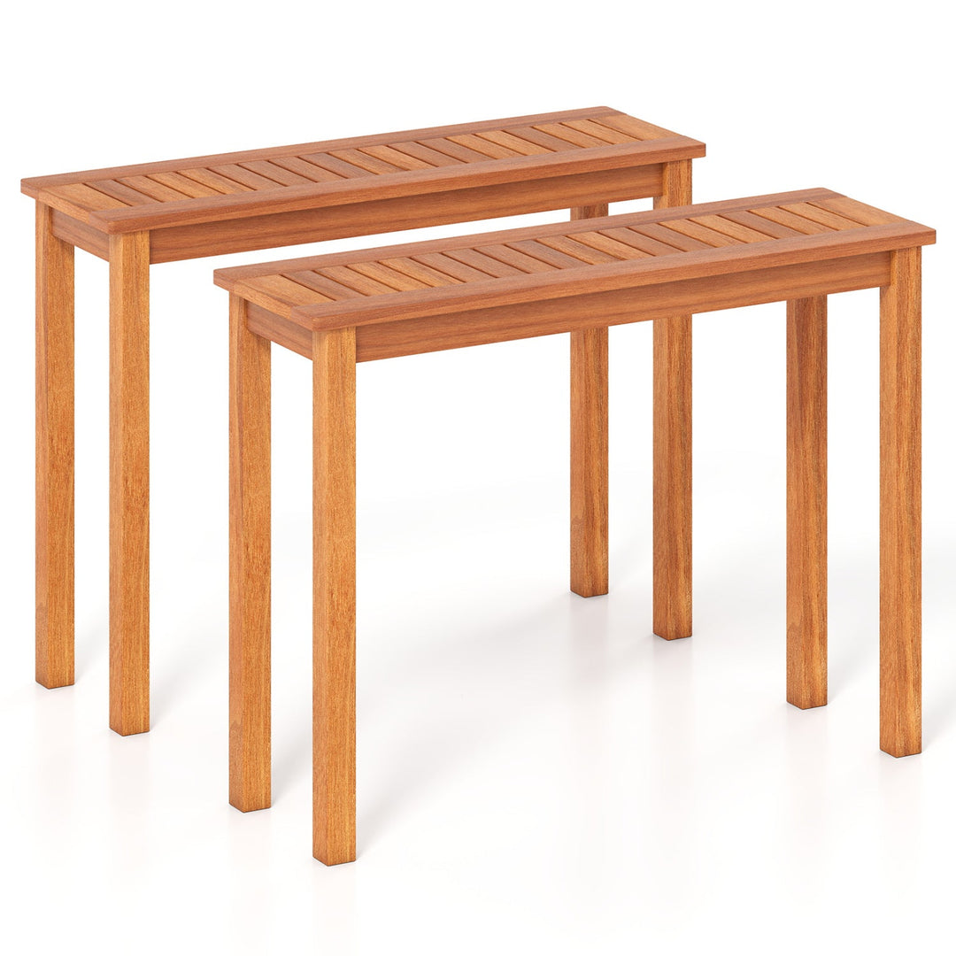 Wooden Plant Stand Set of 2 - Solid Shorea Hardwood