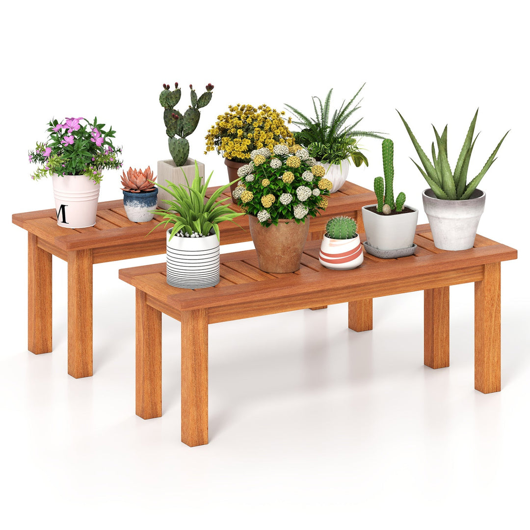 Wooden Plant Stand Set of 2 - Solid Shorea Hardwood