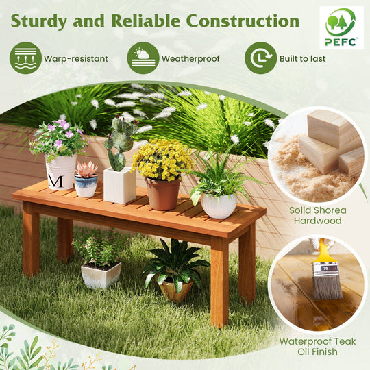 Wooden Plant Stand Set of 2 - Solid Shorea Hardwood