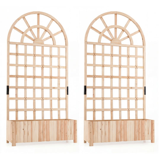Set of 2 Wooden Raised Garden Bed with Trellis 71" Outdoor Planter Box Privacy Screen
