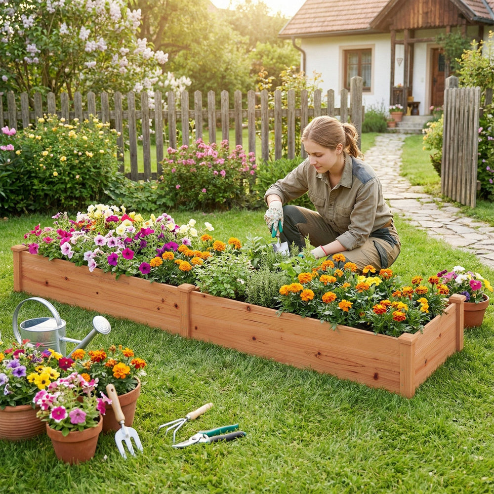 Wooden Raised Garden Bed Set of 2 for Vegetables & Herbs