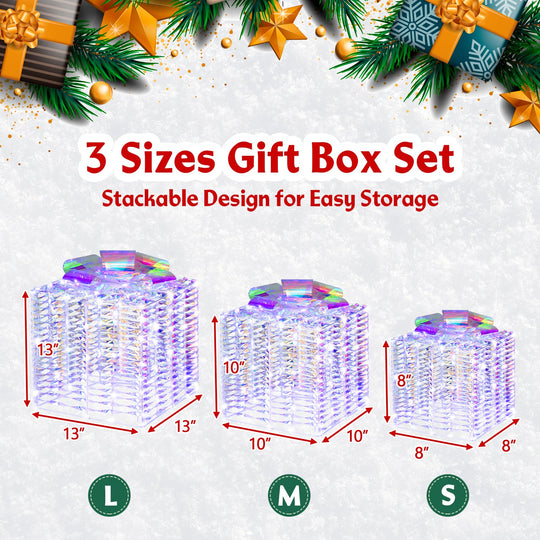 Set of 3 Iridescent Christmas Gift Box with Iridescent Bows