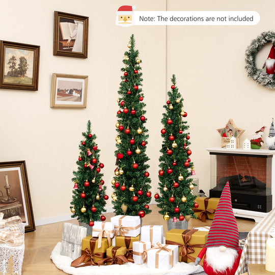 Set of 3 Pre-Lit Artificial Christmas Trees with 230 Warm White LED Lights