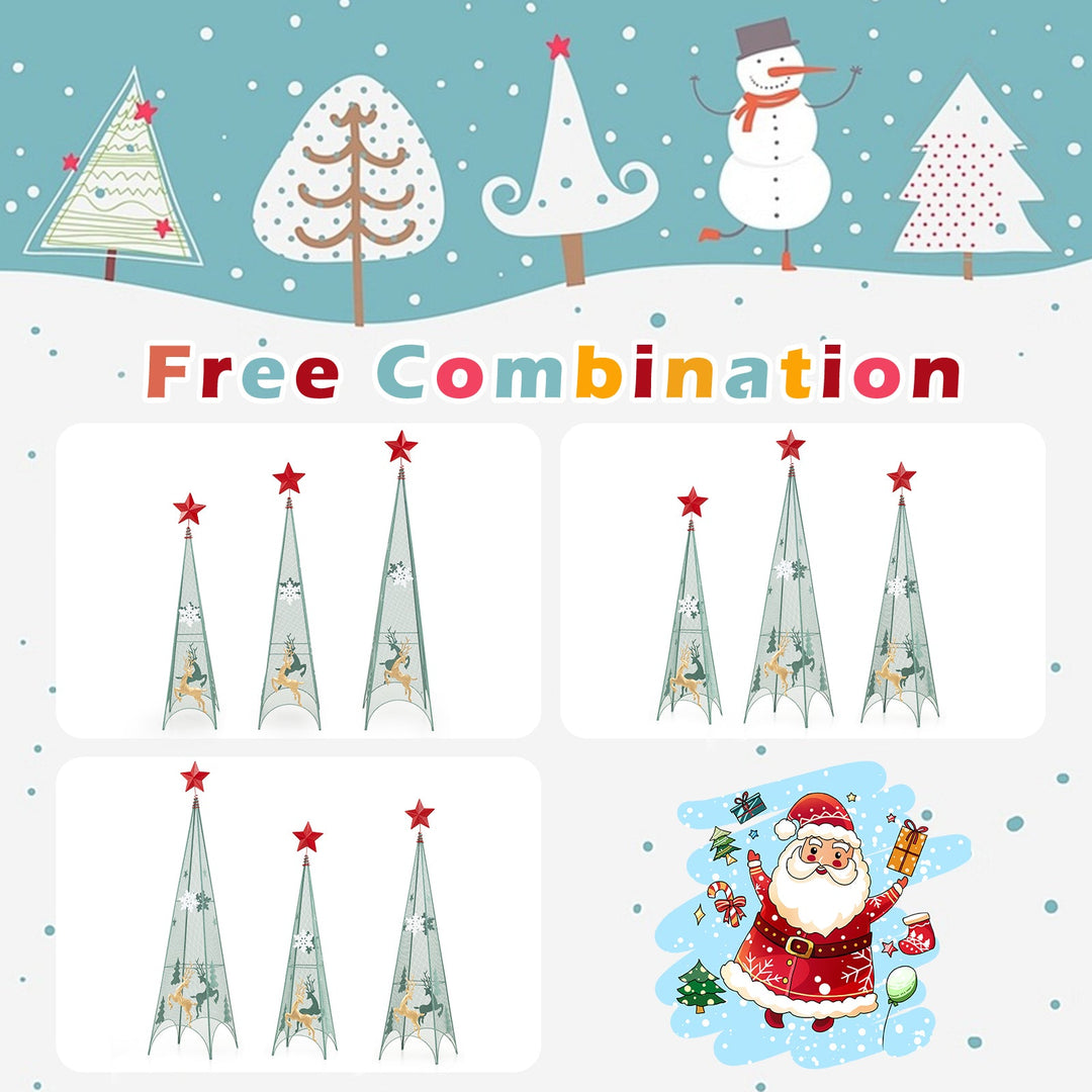 3/3.5/4 Feet Set of 3 Tower Shaped Christmas Trees with Removable Star Toppers