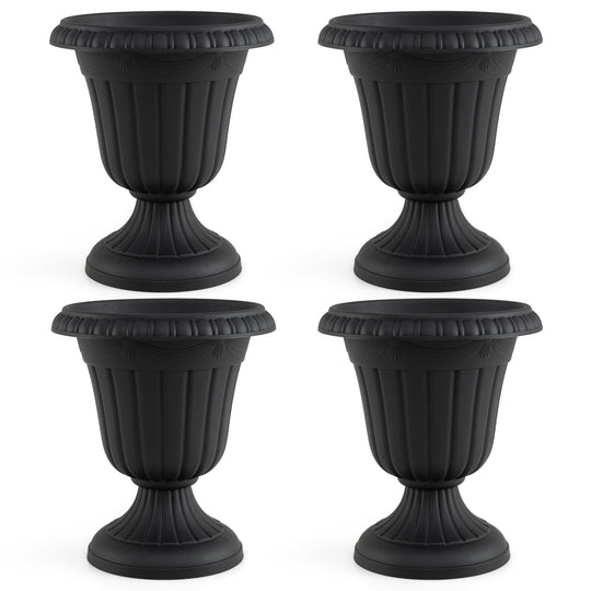 18-Inch Tall Urn Planters with Pedestal Base, Set of 4