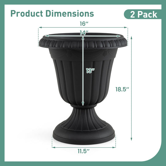 18-Inch Tall Urn Planters with Pedestal Base, Set of 4