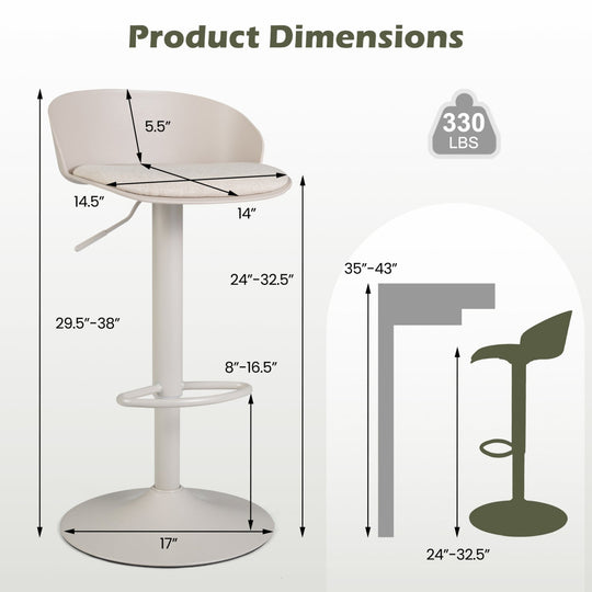 Adjustable Swivel Bar Stools Set of 4 with Back & Footrest