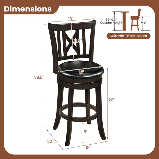 Swivel Bar Stools Set of 4 with Backrest and Footrest