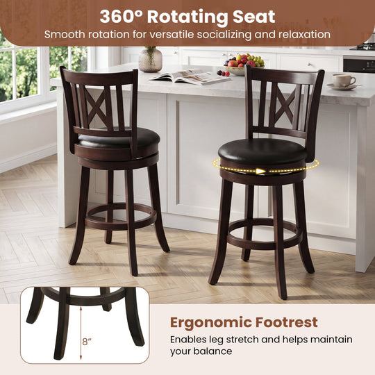 Swivel Bar Stools Set of 4 with Backrest and Footrest