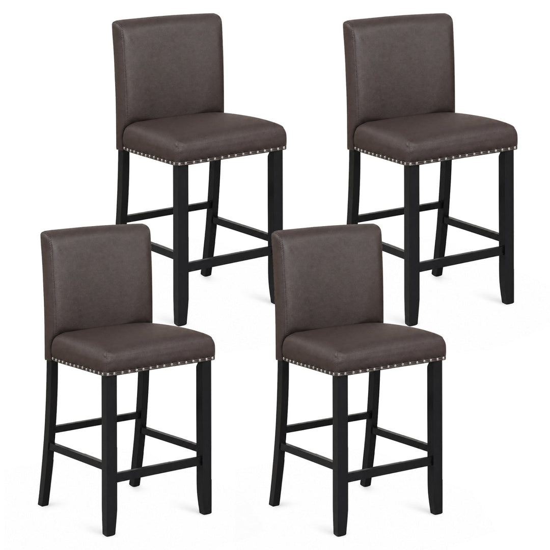 Bar Stools with Back Set of 4 - Brown Upholstered Counter Height