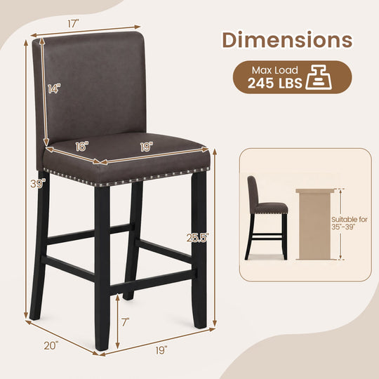 Bar Stools with Back Set of 4 - Brown Upholstered Counter Height
