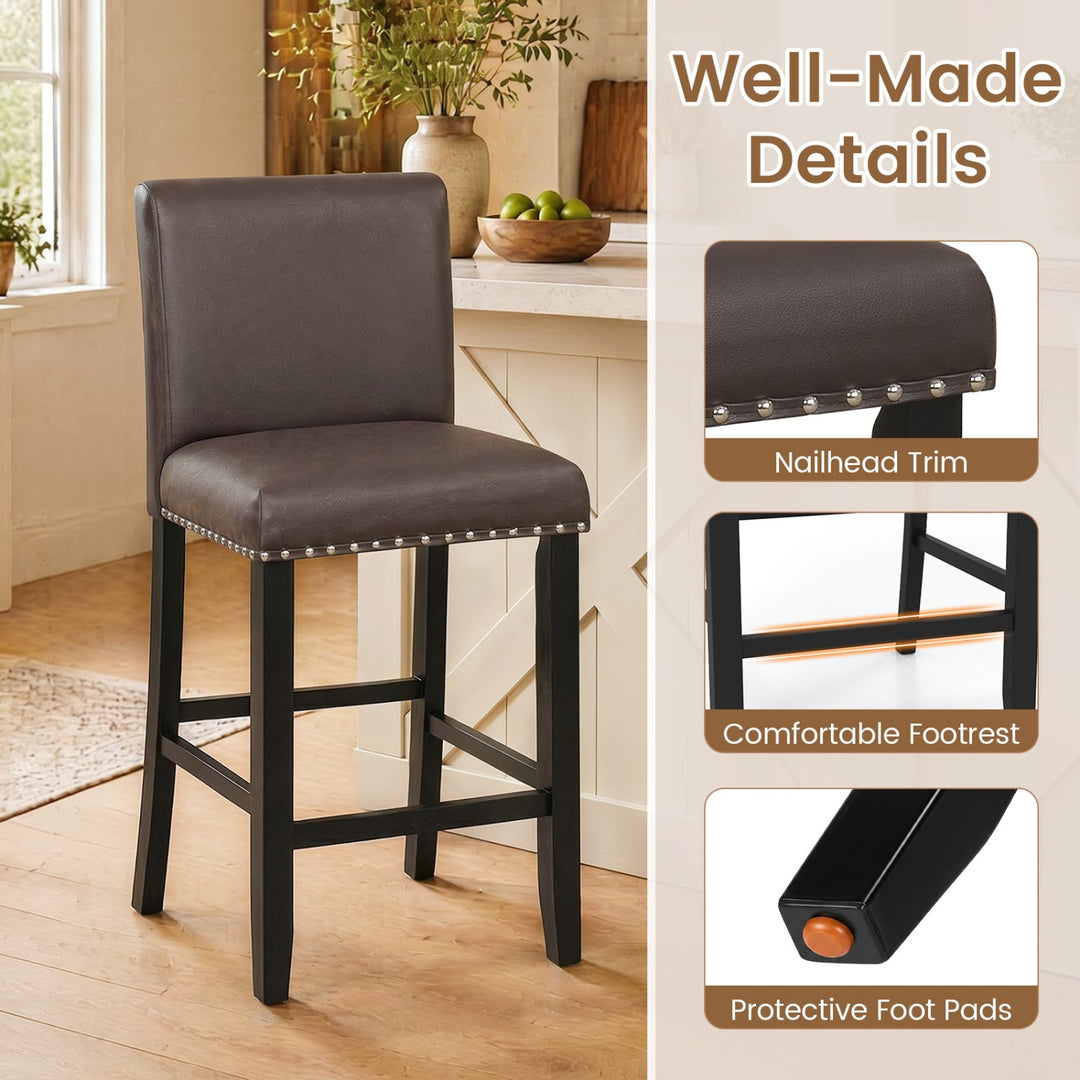 Bar Stools with Back Set of 4 - Brown Upholstered Counter Height