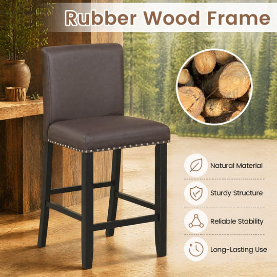Bar Stools with Back Set of 4 - Brown Upholstered Counter Height
