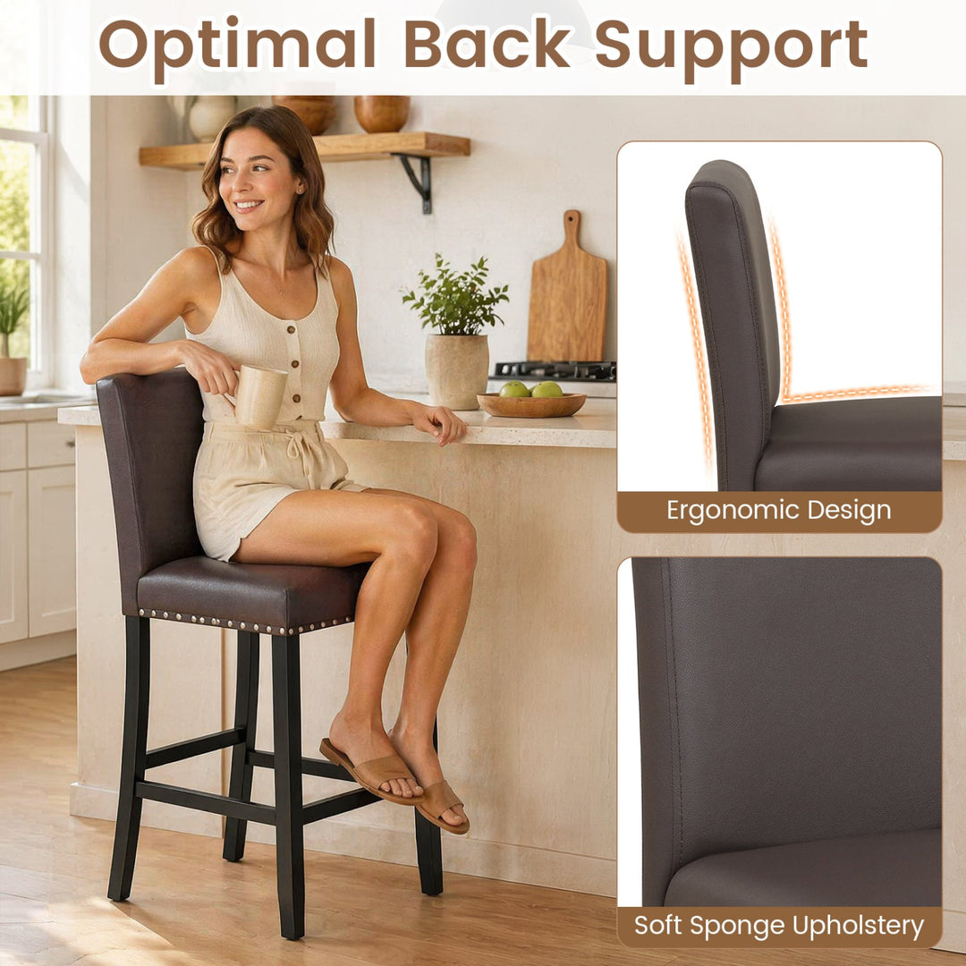 Bar Stools with Back Set of 4 - Brown Upholstered Counter Height