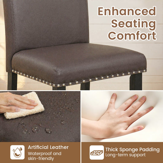 Bar Stools with Back Set of 4 - Brown Upholstered Counter Height